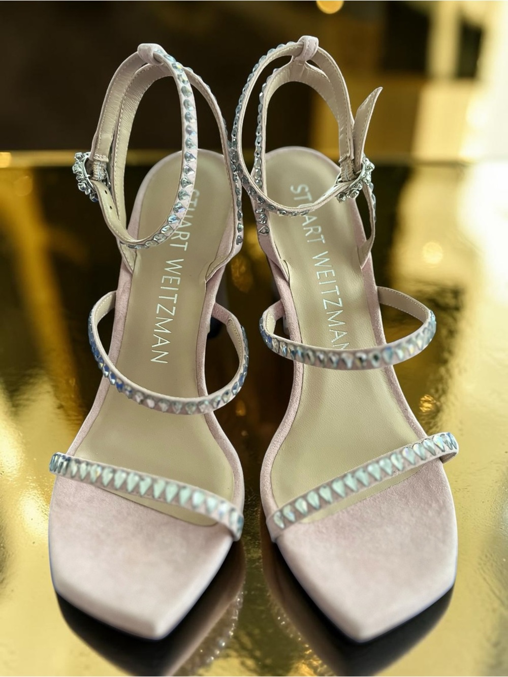 Stuart Weitzman Pink Crystal-Strap Stiletto Sandals ballet size 8.5 NIB - Picture 2 of 7